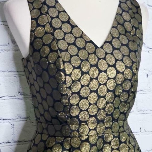 NWT J Crew Black Gold Metallic Polka Dot Dress, 2 - Picture 2 of 9